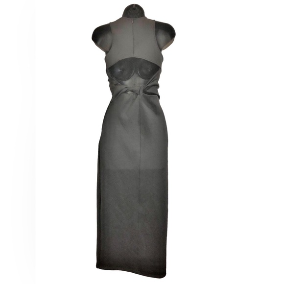 Zara black scuba fit twisted back cutout front slit sleeveless dress size XS new - Picture 1 of 16